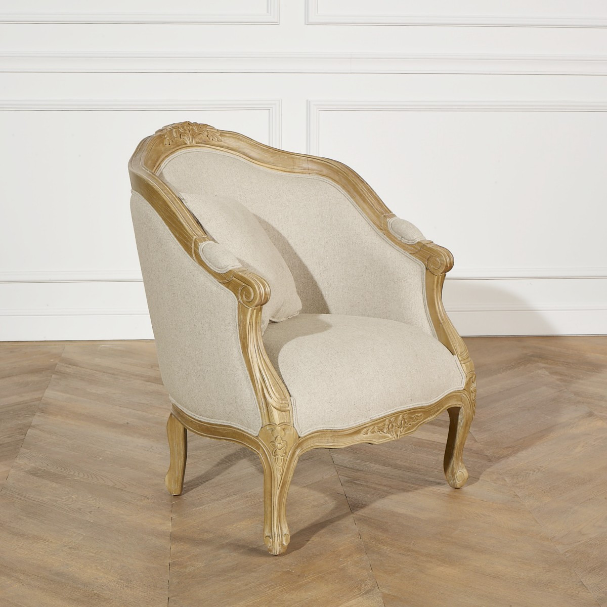Fauteuil en hévéa massif et lin coton ALEXANDRE ficelle, ROBIN DES BOIS