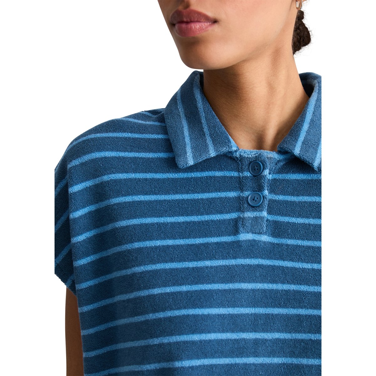 Polo en éponge relaxed en coton organique bleu, MARC O’POLO DENIM