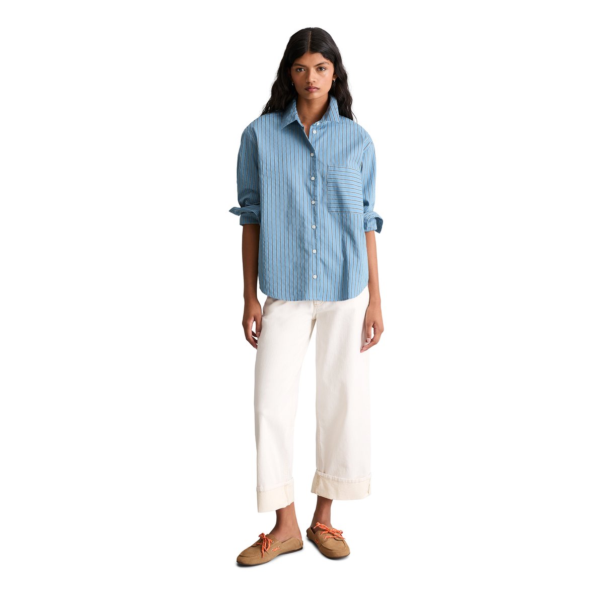 Blouse à rayures regular en mélange Organic Cotton Lyocell bleu clair, MARC O’POLO DENIM