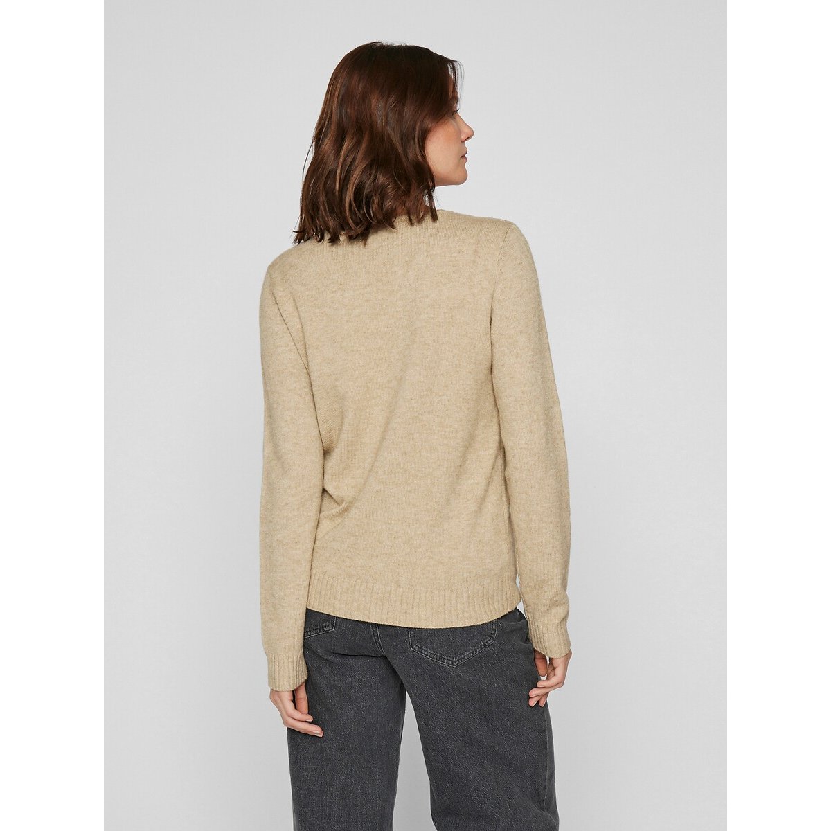 Maglione scollo a V in maglia fine naturale , VILA