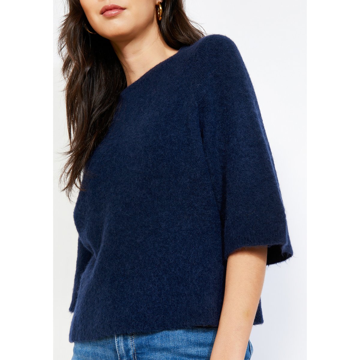 Pull doux manches 3/4 bleu marine, LOLALIZA
