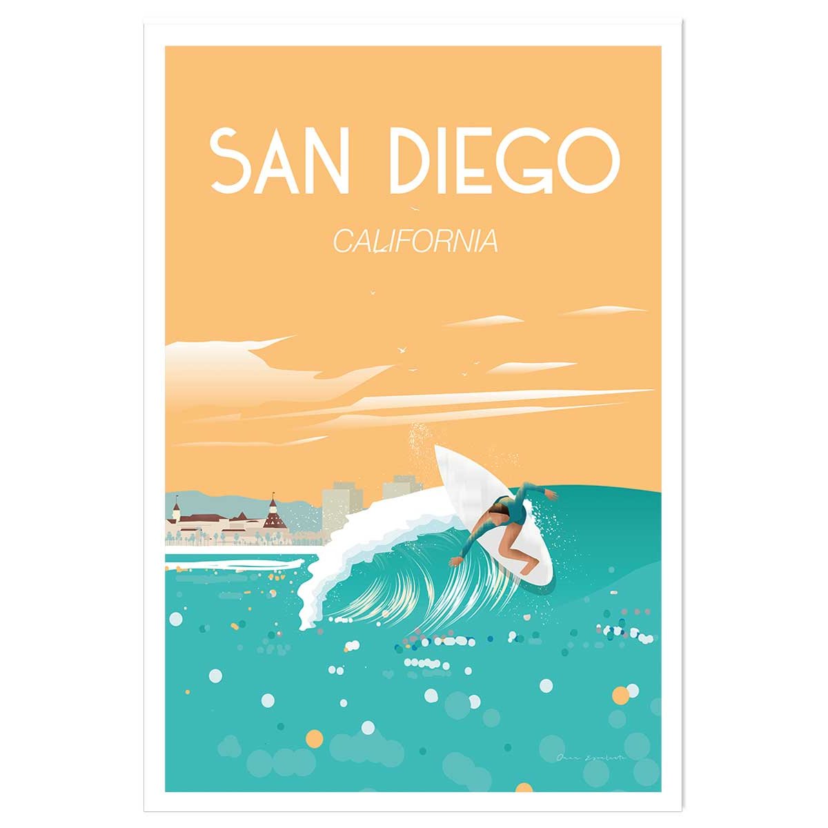 Affiche ville voyage San Diego California affiche seule, HEXOA
