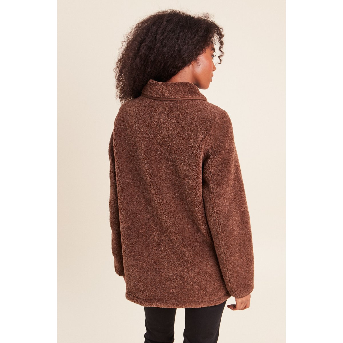 Manteau bouclette doublé manches longues marron, BREAL