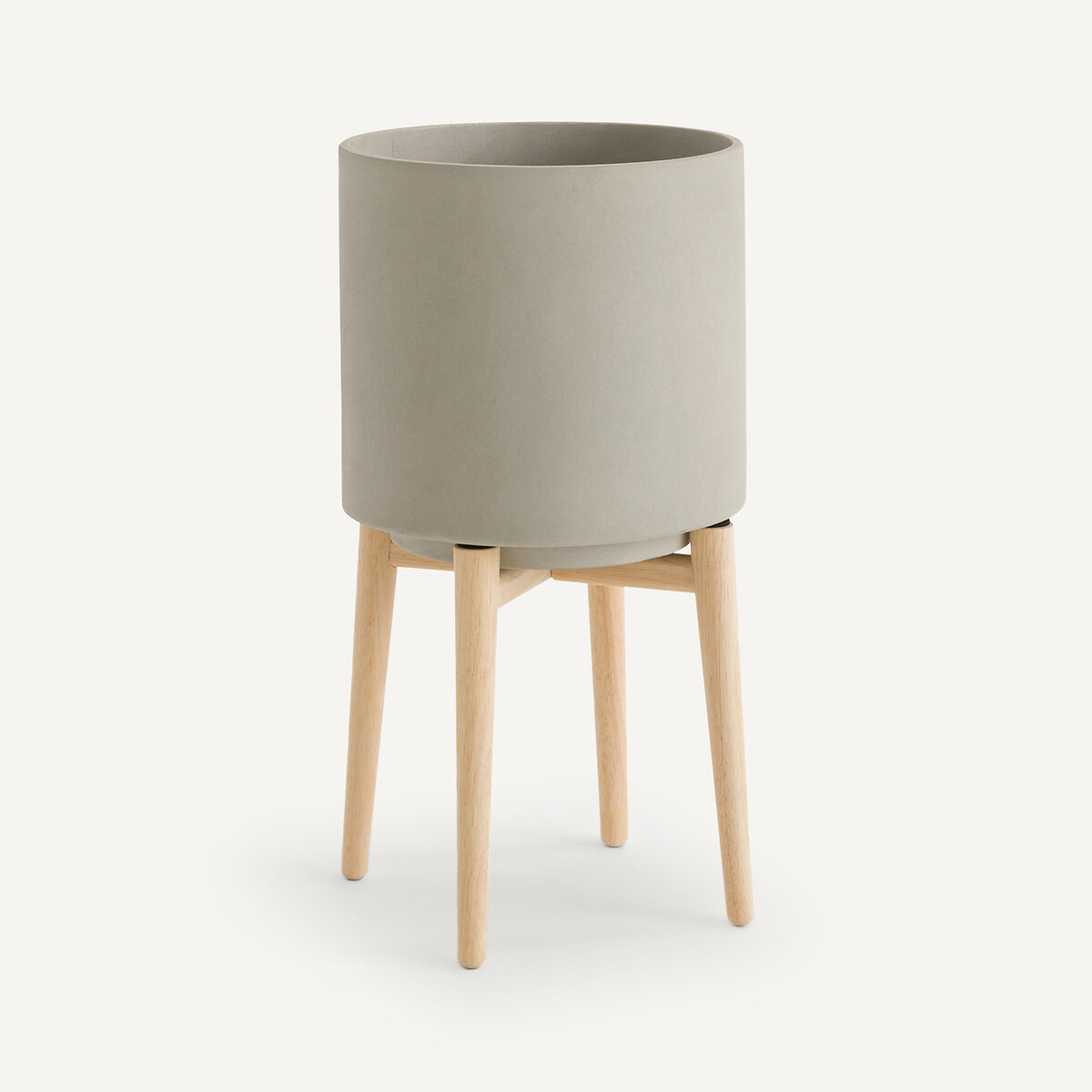 Cache-pot sur pied en hévéa H58,5cm, Florian ciment, AM.PM