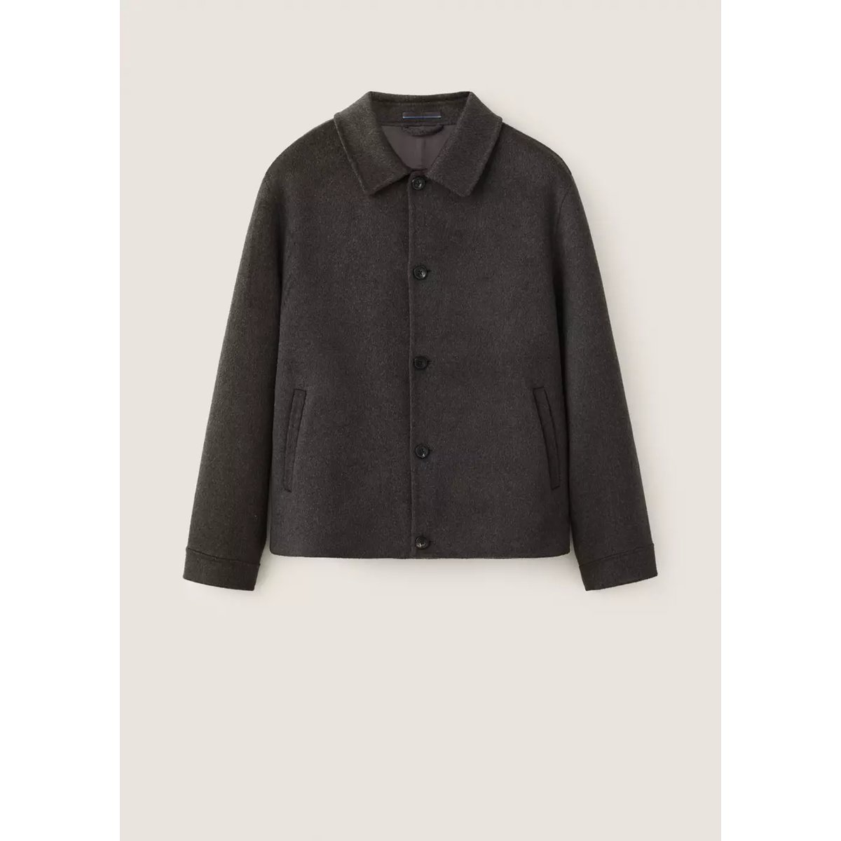Veste en mélange de laine et cachemire à col chemise café, MANGO MAN