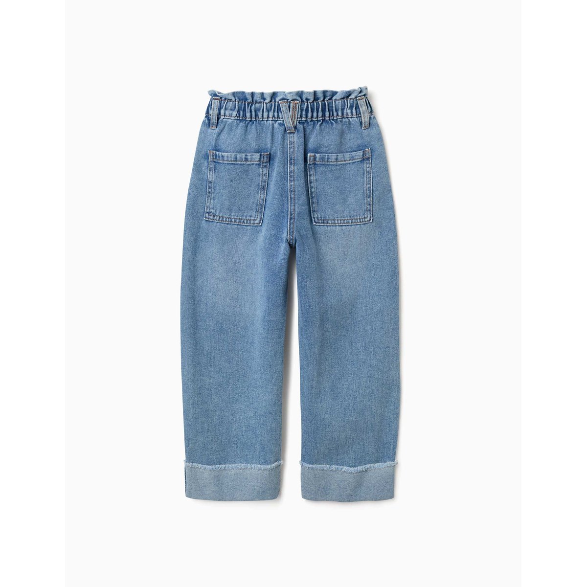 Jean en coton avec taille paperbag et ourlets repliés bleu, ZIPPY