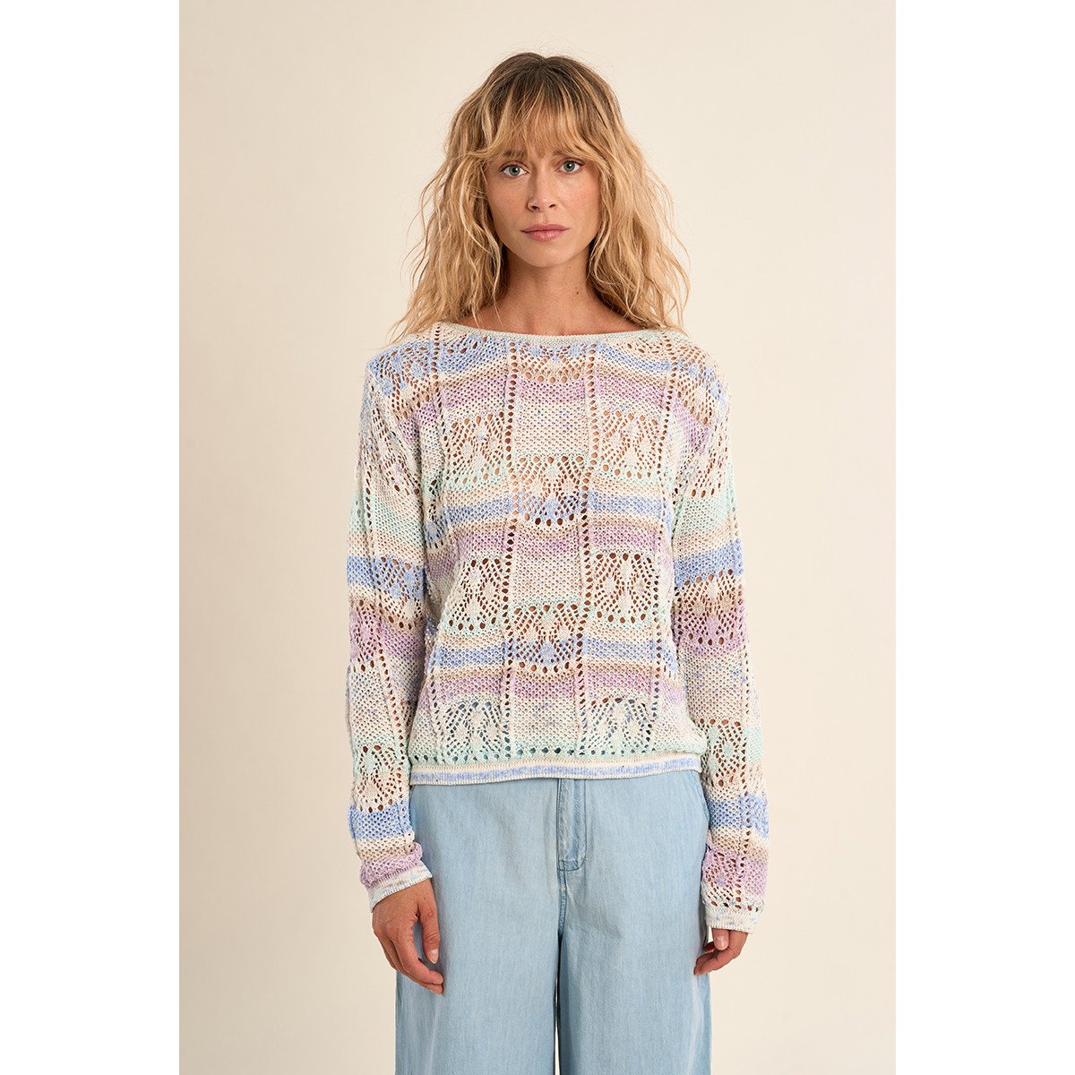 Pull en maille rayé mauve, MOLLY BRACKEN