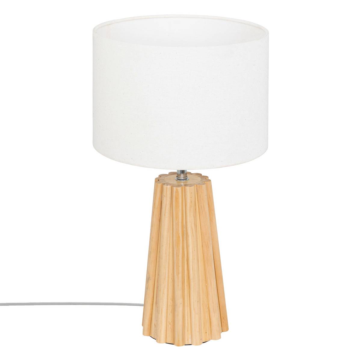 Lampe à poser en bois de pin texturé abat-jour en tissu ADON beige, ATMOSPHERA