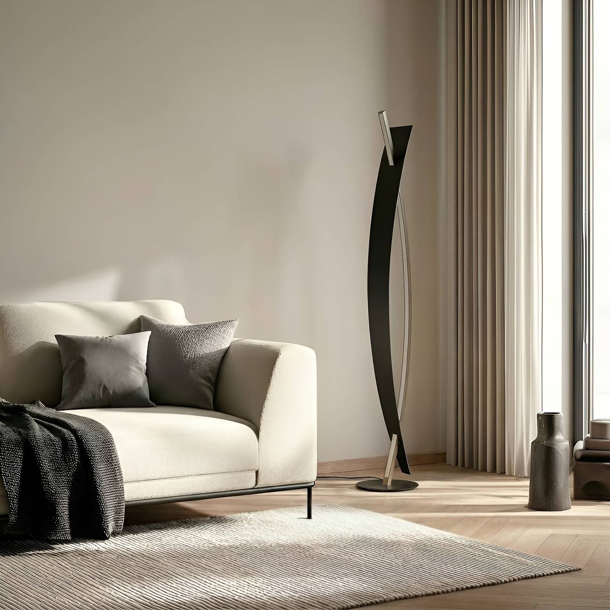 Lampadaire en métal moderneLED, Marija noir, or, argent, LUCANDE