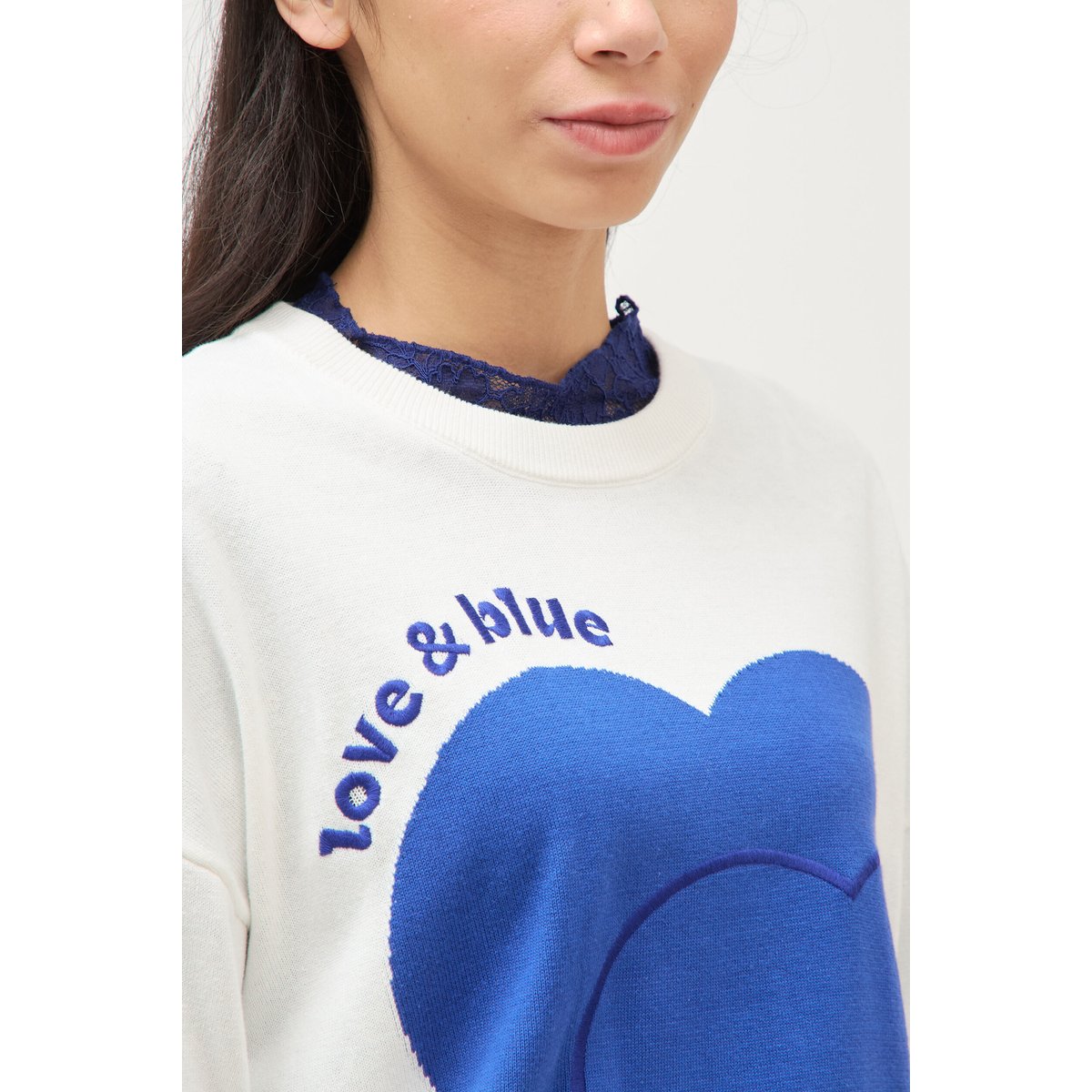 Pull oversize col rond manches longues ecru, BONOBO