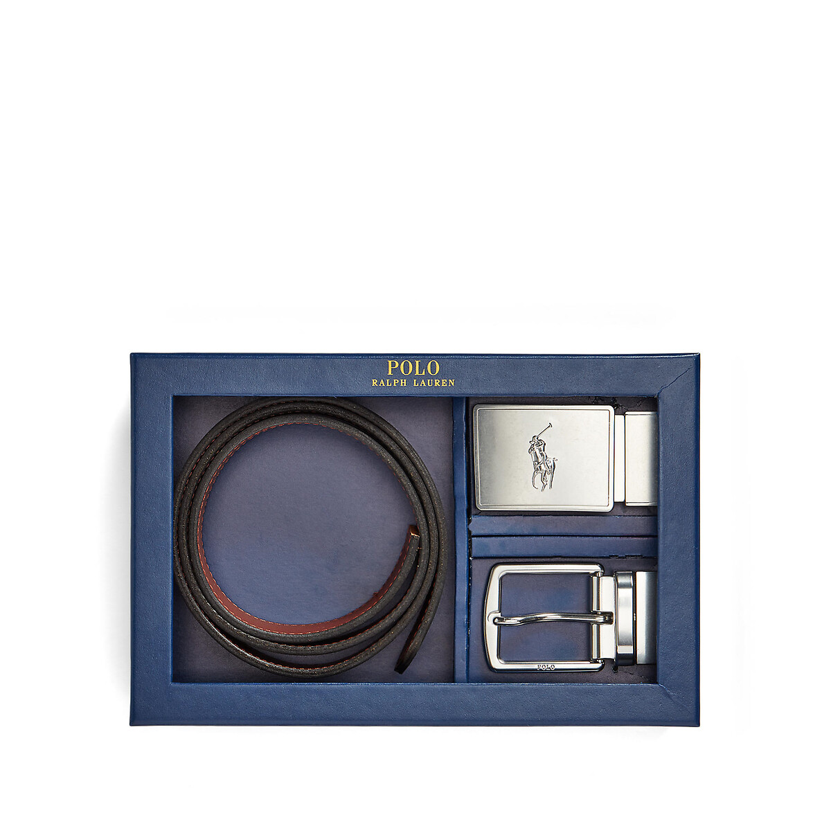 Coffret ceinture cuir réversible et 2 boucles noir, POLO RALPH LAUREN