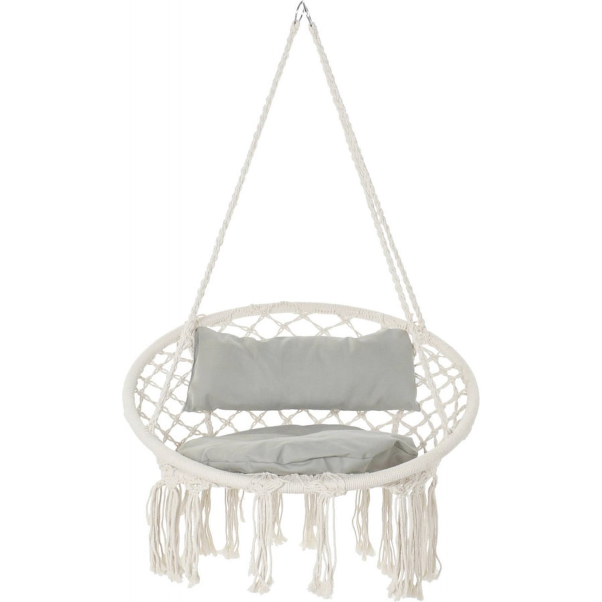 Chaise suspendue extérieure en coton gris épuré avec touches de bambou, RECOLLECTION