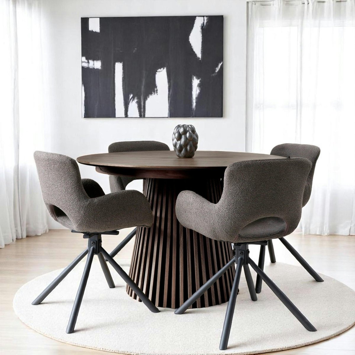 Table ronde extensible avec pied baguette AMSTERDAM chêne brun (8 places), PIER IMPORT