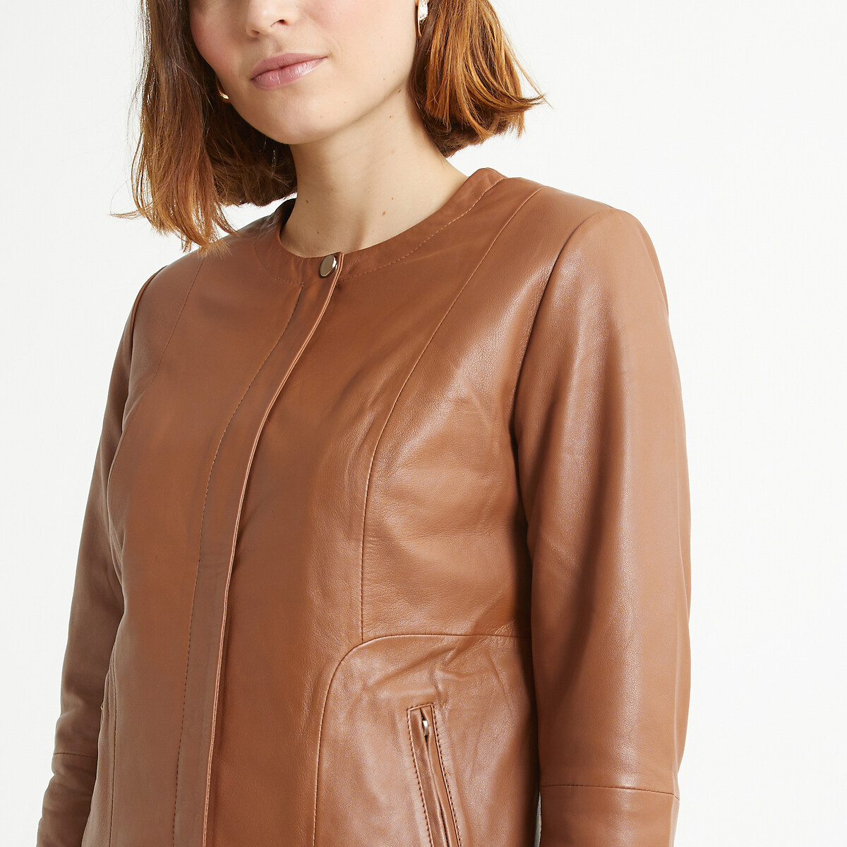 Cazadora corta de piel de cordero camel, ANNE WEYBURN