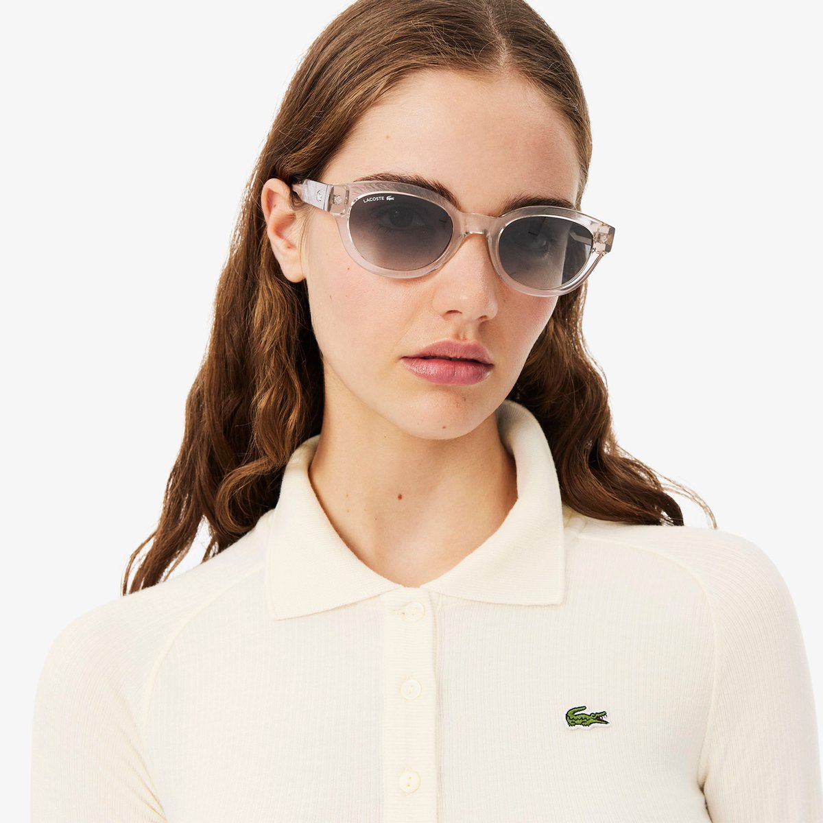 Polo manches longues maille côtelée slim fit beige-xfj, LACOSTE