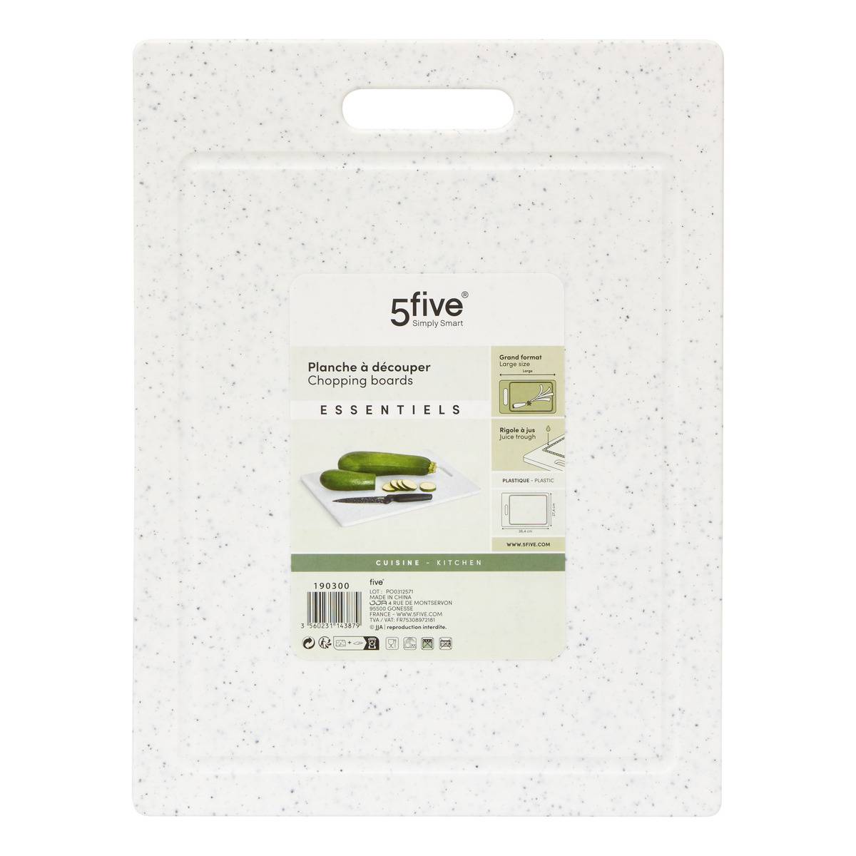 Planche à découper avec rigole ESSENTIELS blanc, 5FIVE SIMPLY SMART