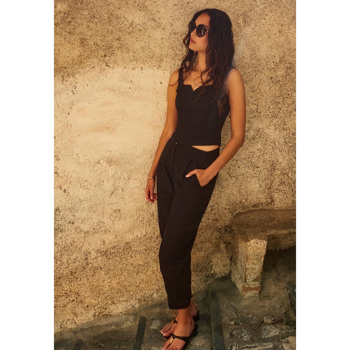 Pantalon En Lin noir, GUESS