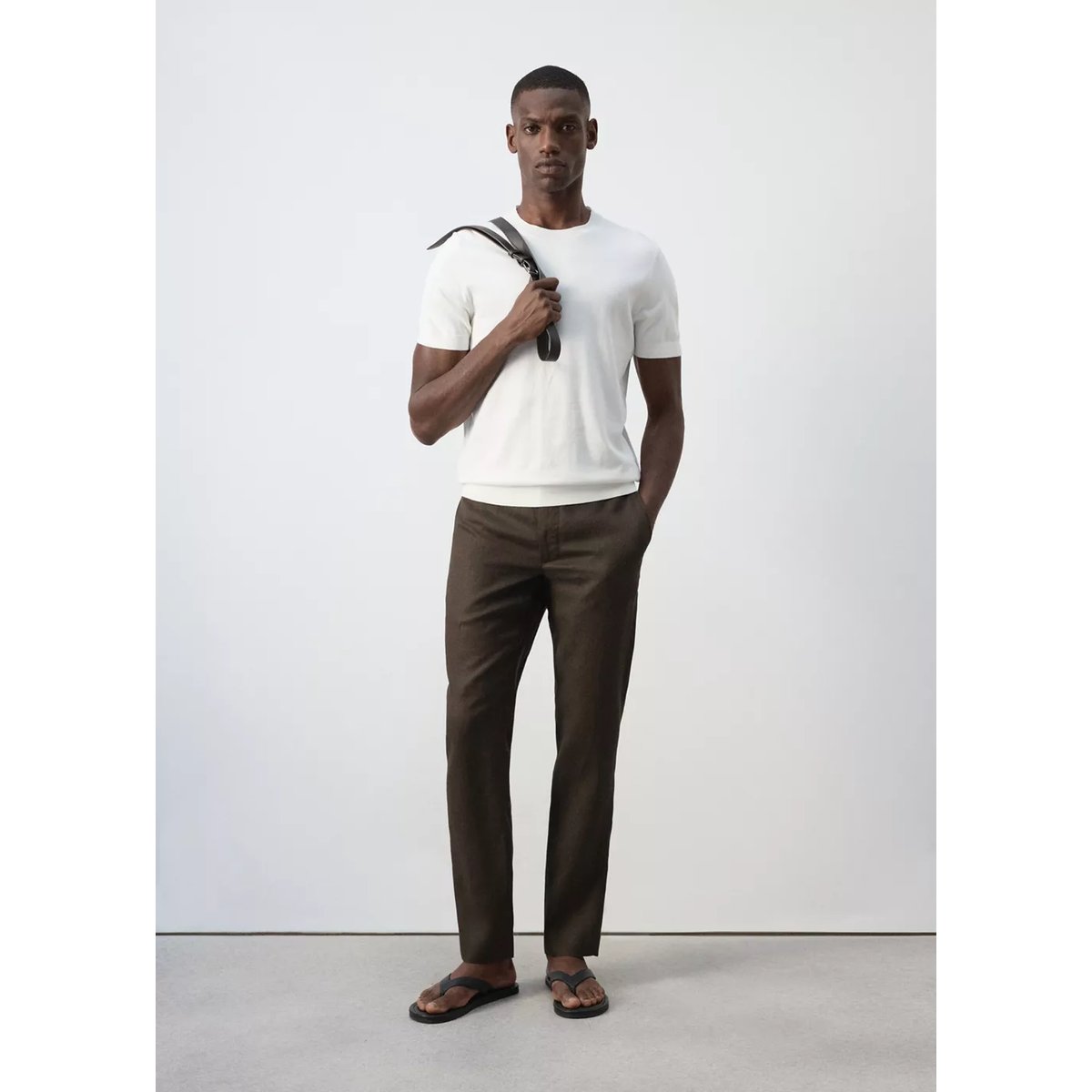 Pantalon 100 % lin slim fit chocolat, MANGO MAN