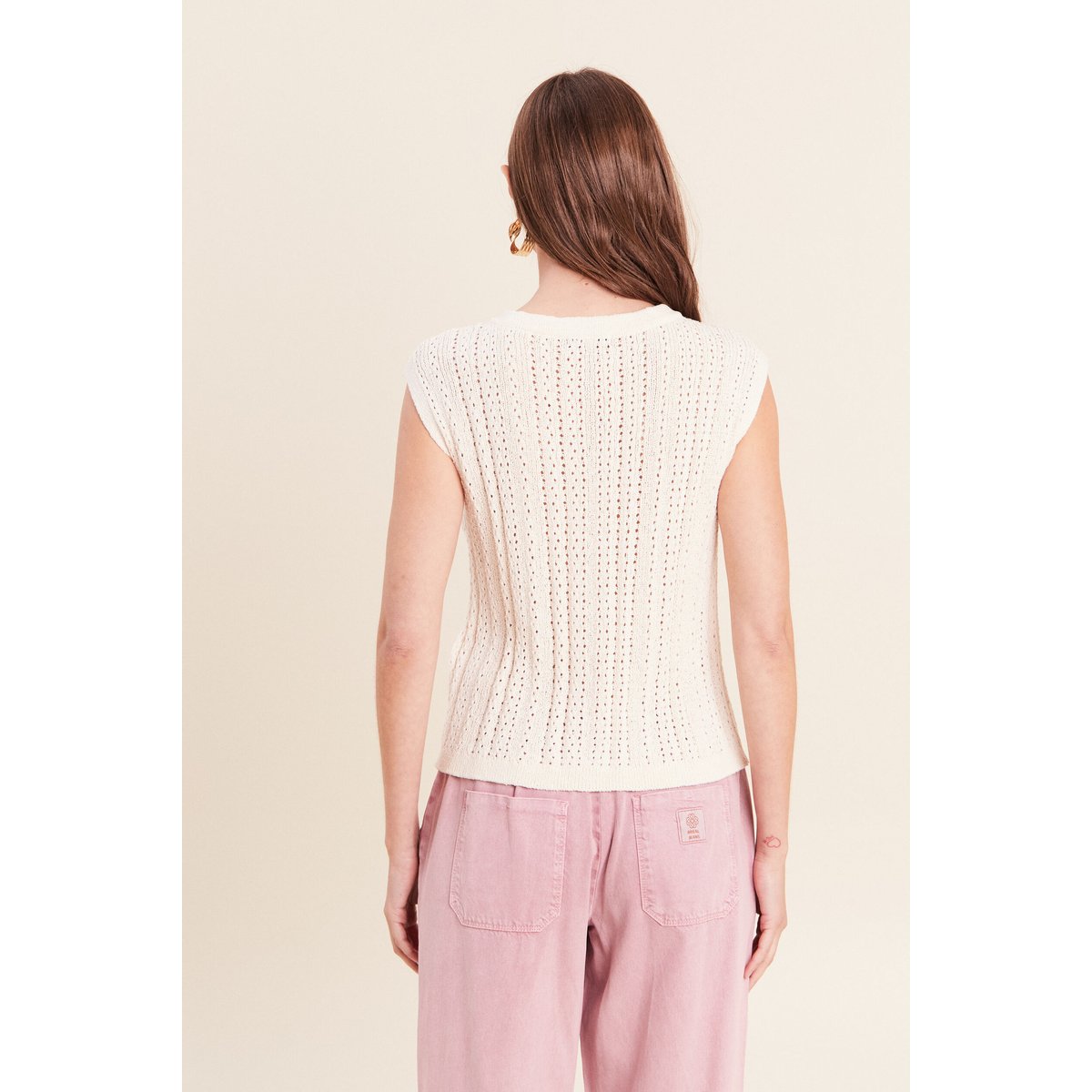 Gilet ajouré droit court col rond ecru, BREAL