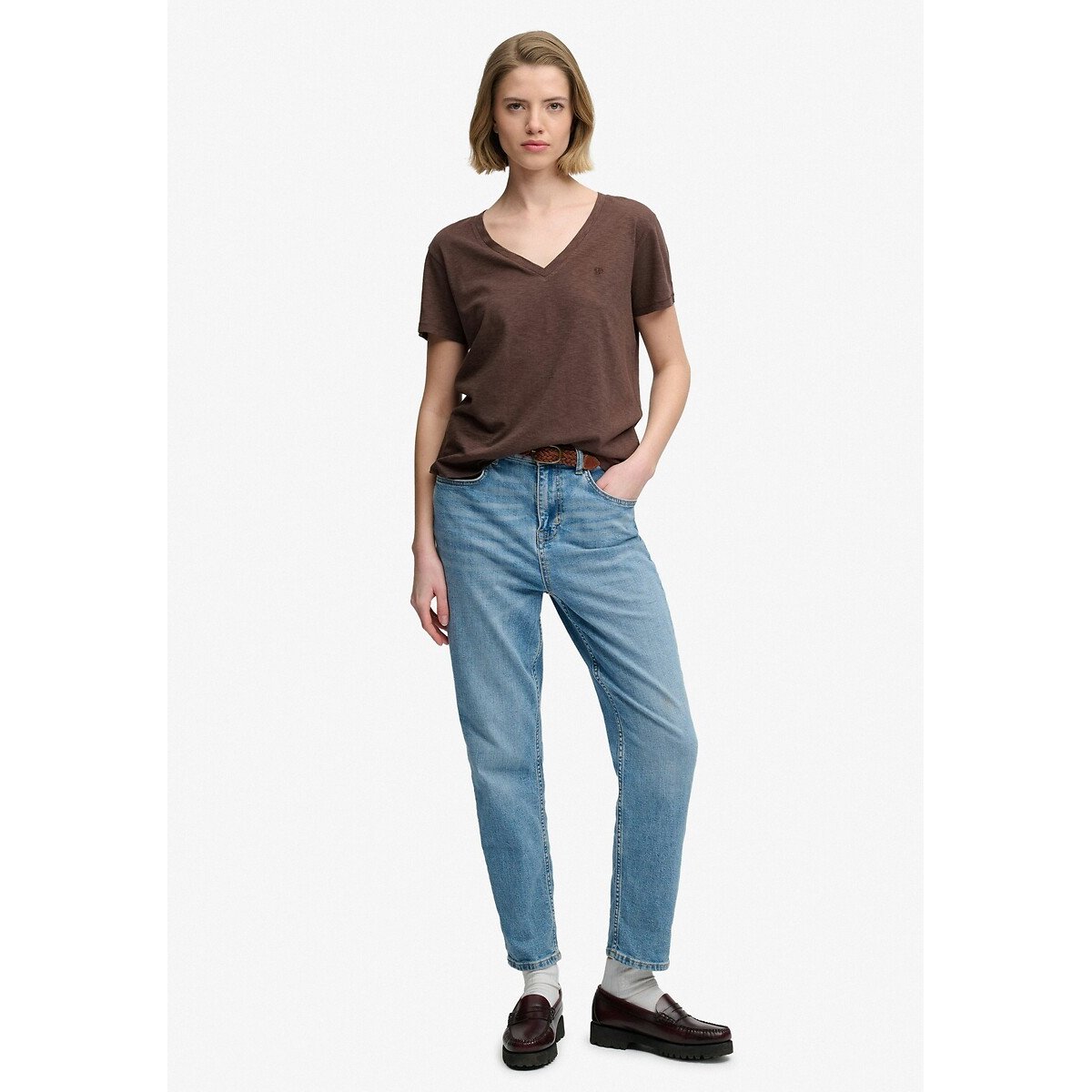 T-shirt brodé marron chocolat, SUPERDRY