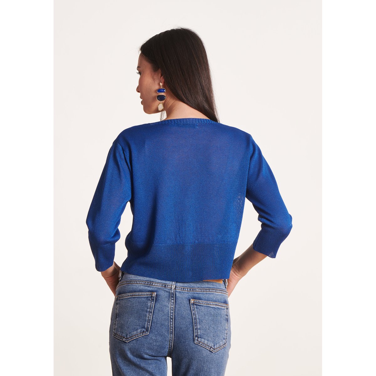 Gilet court col V bleu roi, LA FEE MARABOUTEE