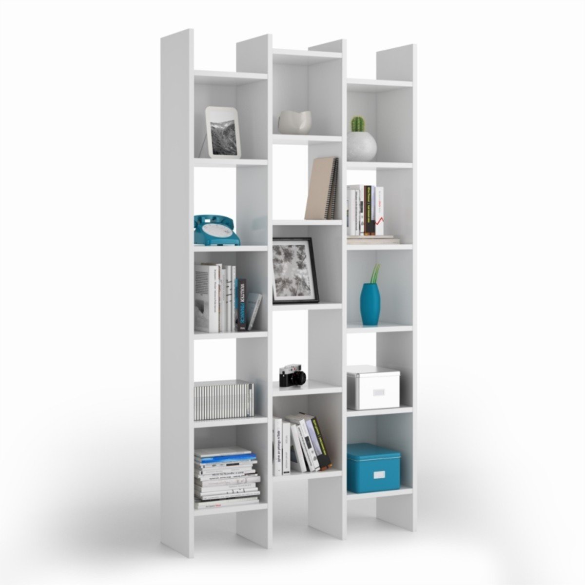 Bibliothèque 3 colonnes 15 compartiments Italian - H192 cm blanc, CALICOSY