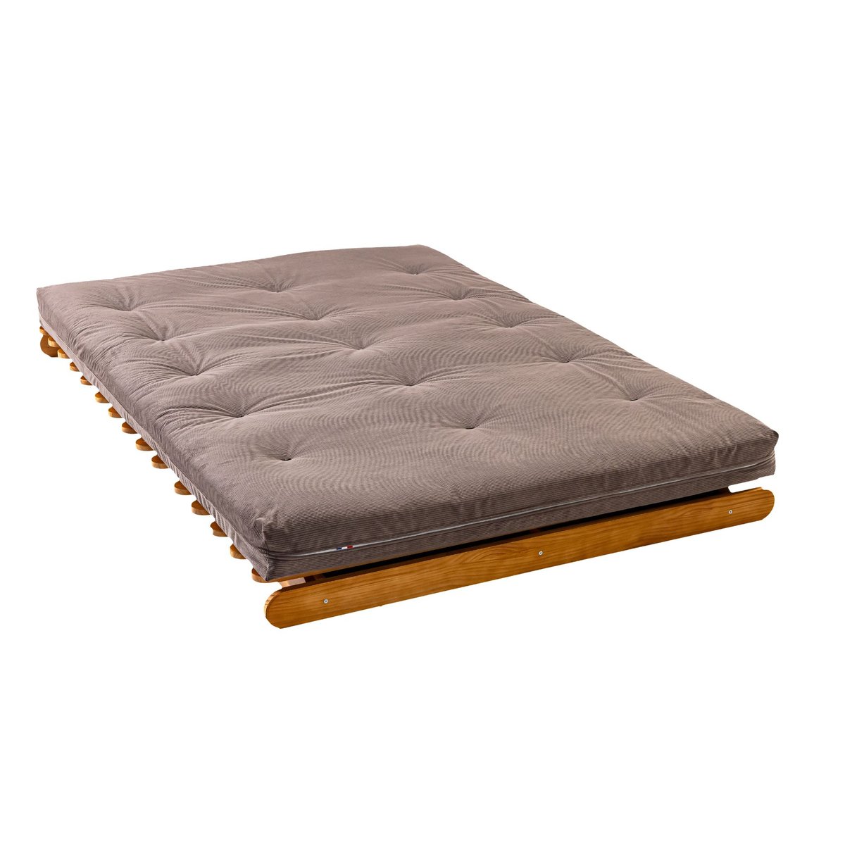 Ensemble banquette et matelas futon latex confort ferme velours côtelé marron, TERRE DE NUIT