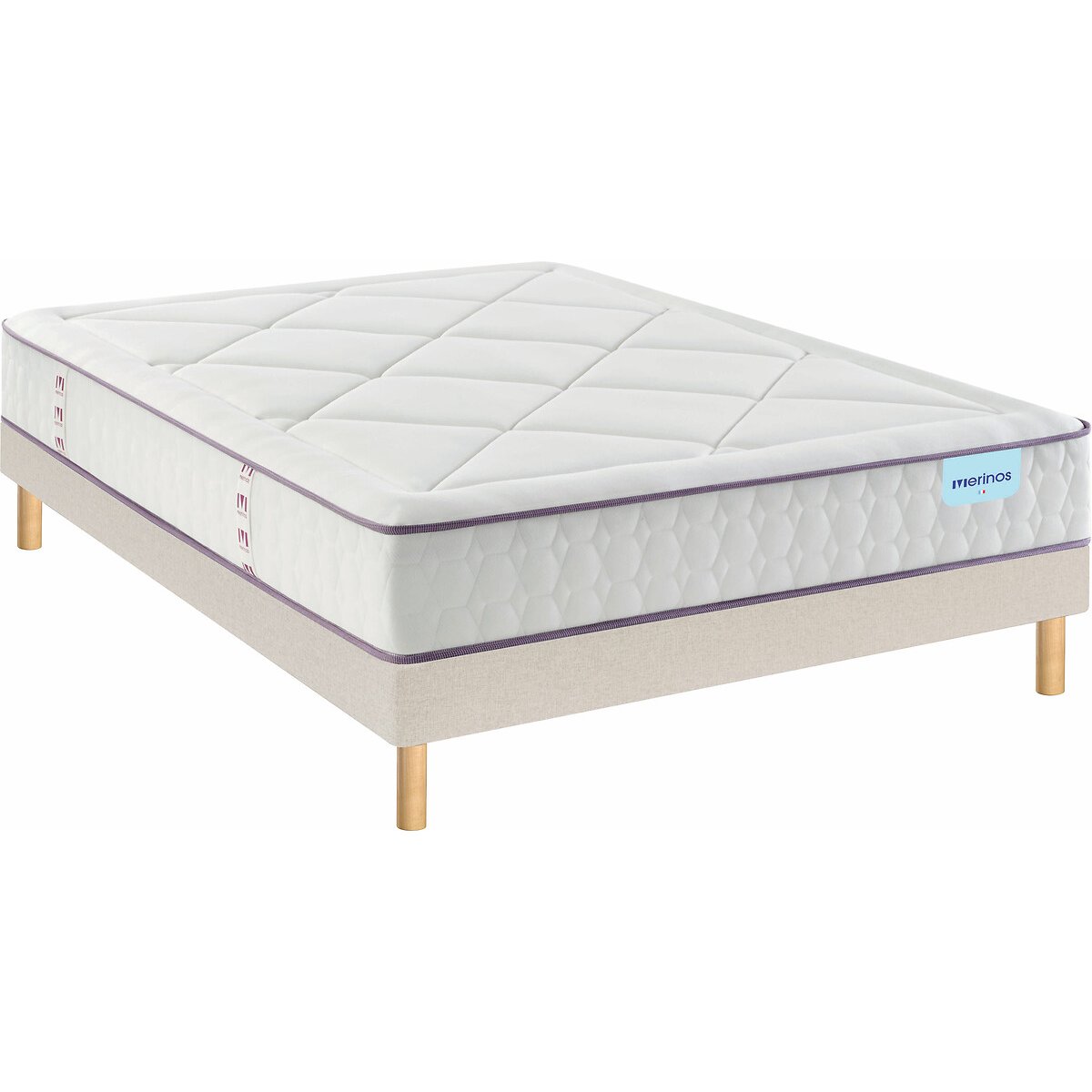 Ensemble matelas 651 ressorts ensachés, 3 zones, et sommier Full Bed 2 	tissé sable blanc, MERINOS