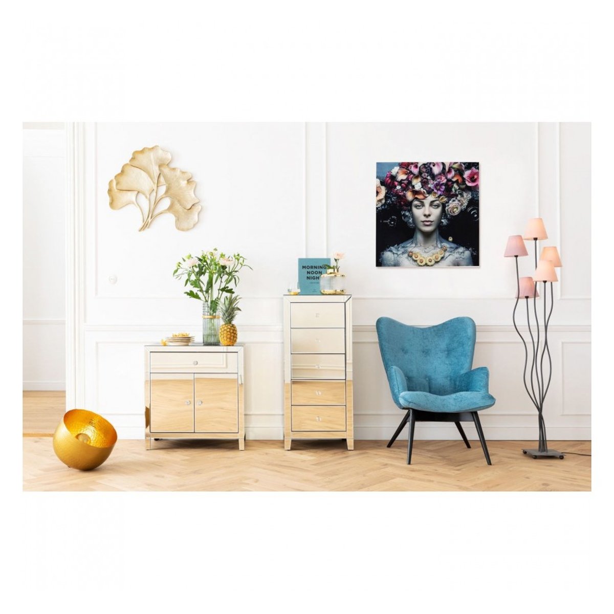 Tableau en verre femme fleurs multicolore, KARE DESIGN
