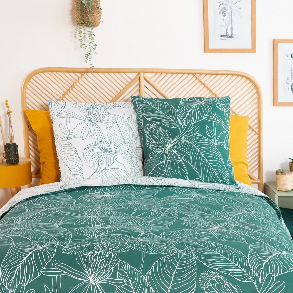 Parure de lit - housse de couette avec taies en coton vert, EDEN