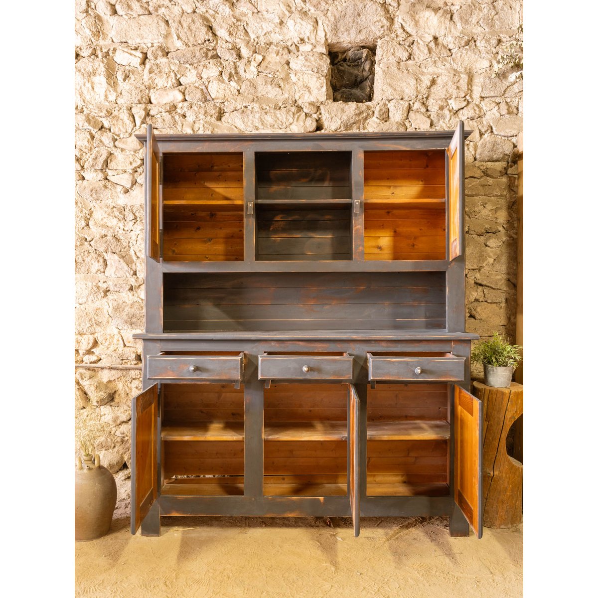 Grand buffet à deux corps en bois noir Gilbert N°1866 - Bon état noir, DEBONGOUT