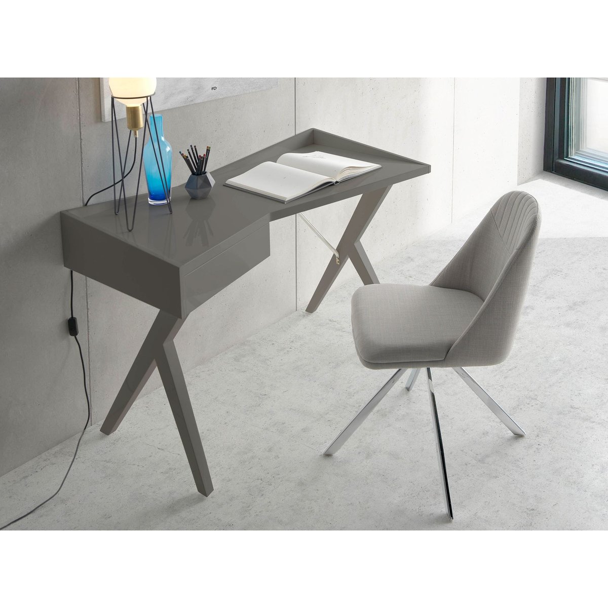 Chaise pivotante en tissu gris grey | steel, ANGEL CERDA