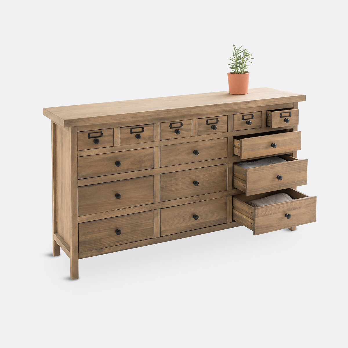 Buffet meuble de métier 15 tiroirs, Lunja ciré naturel, LA REDOUTE INTERIEURS