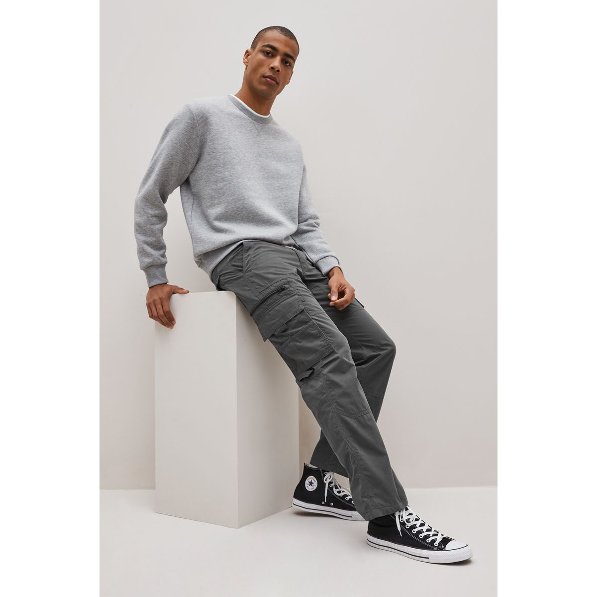 Pantalon cargo à ceinture coupe ample gris anthracite, NEXT