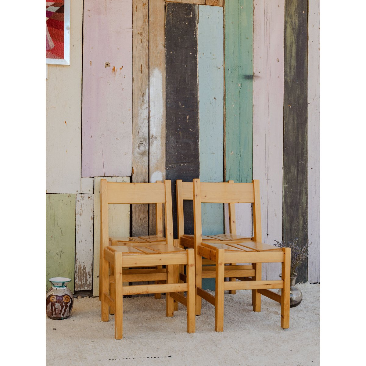 Lot de 4 chaises en bois Claude N°1389 - Bon état bois clair, DEBONGOUT