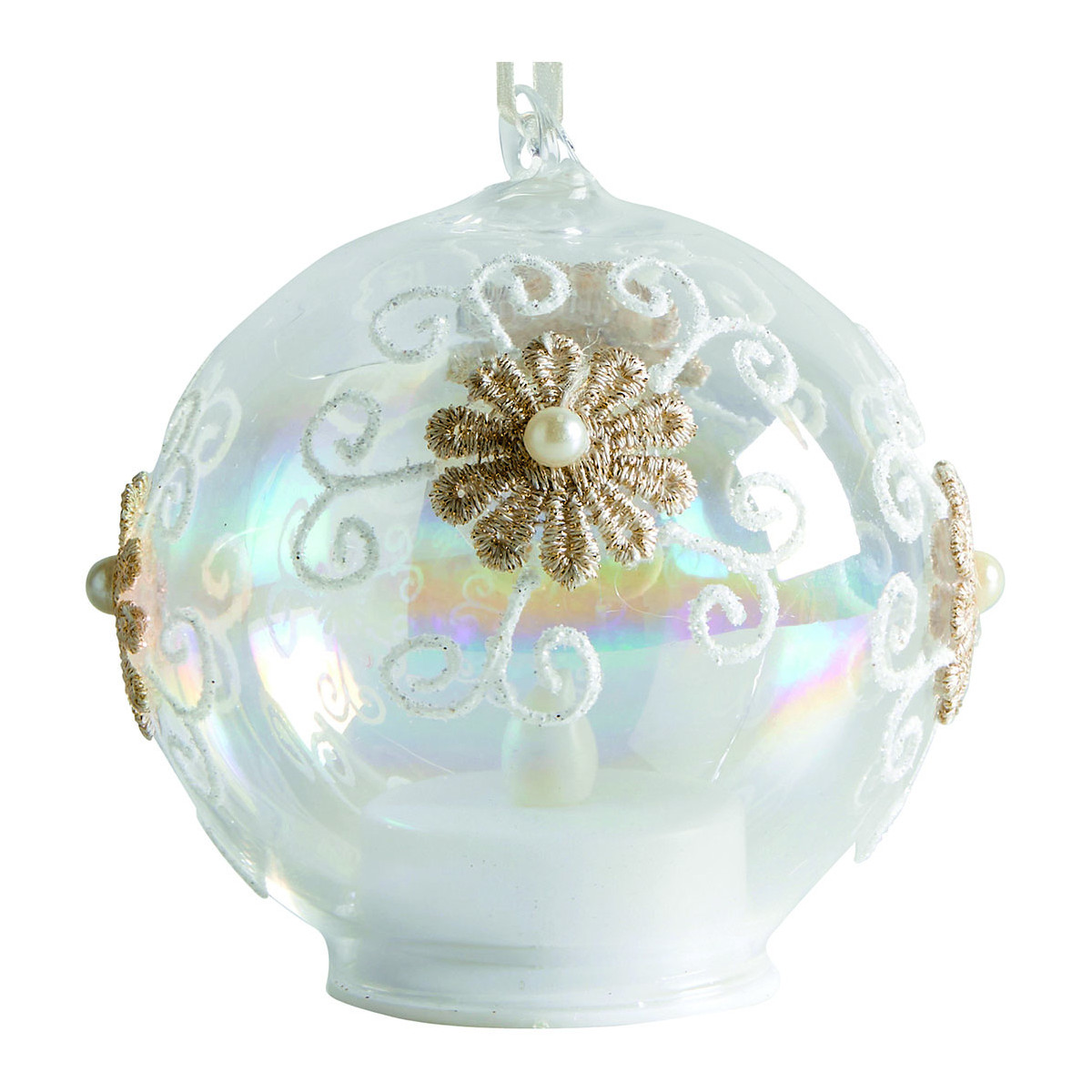 Boule de Noël Flocon en verre avec bougie LED intégrée blanc, MATHILDE M
