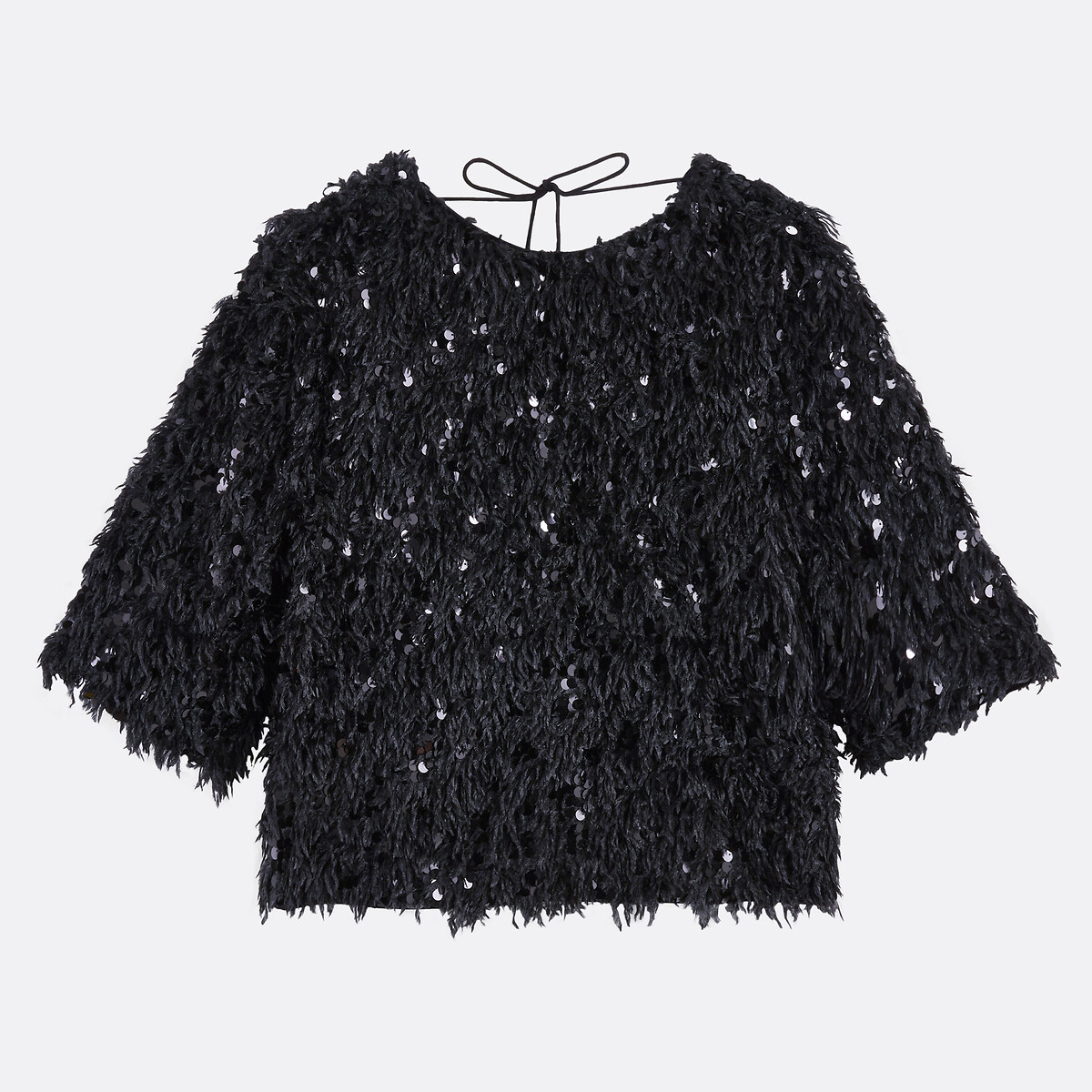Sequin/Feather Top with Short Sleeves black, LA REDOUTE COLLECTIONS