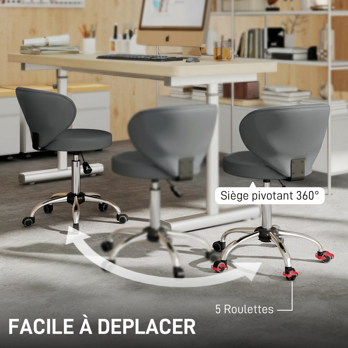 Tabouret de salon PU Gris gris, argent, HOMCOM