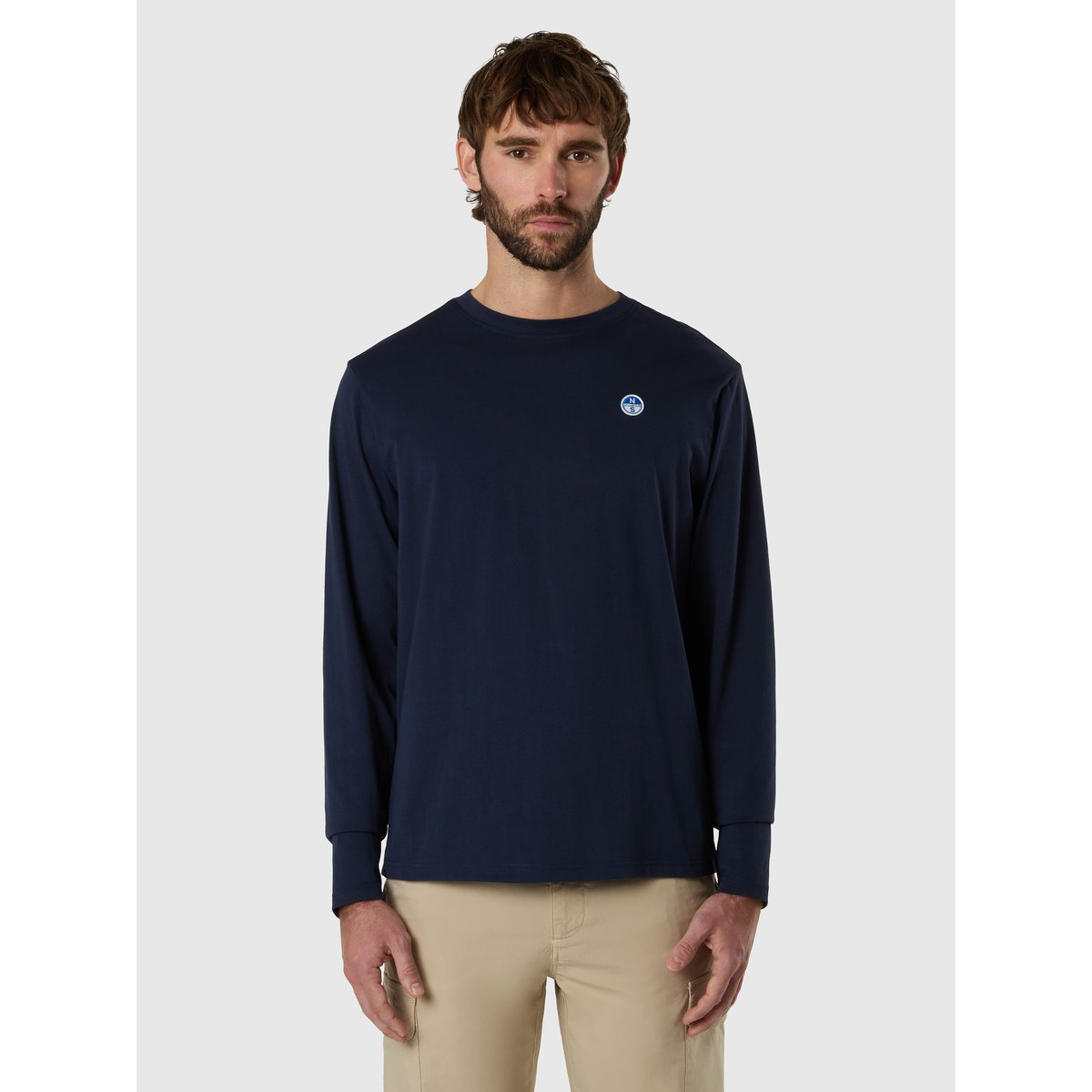 T-shirt à manches longues avec écusson de logo bleu marine, NORTH SAILS