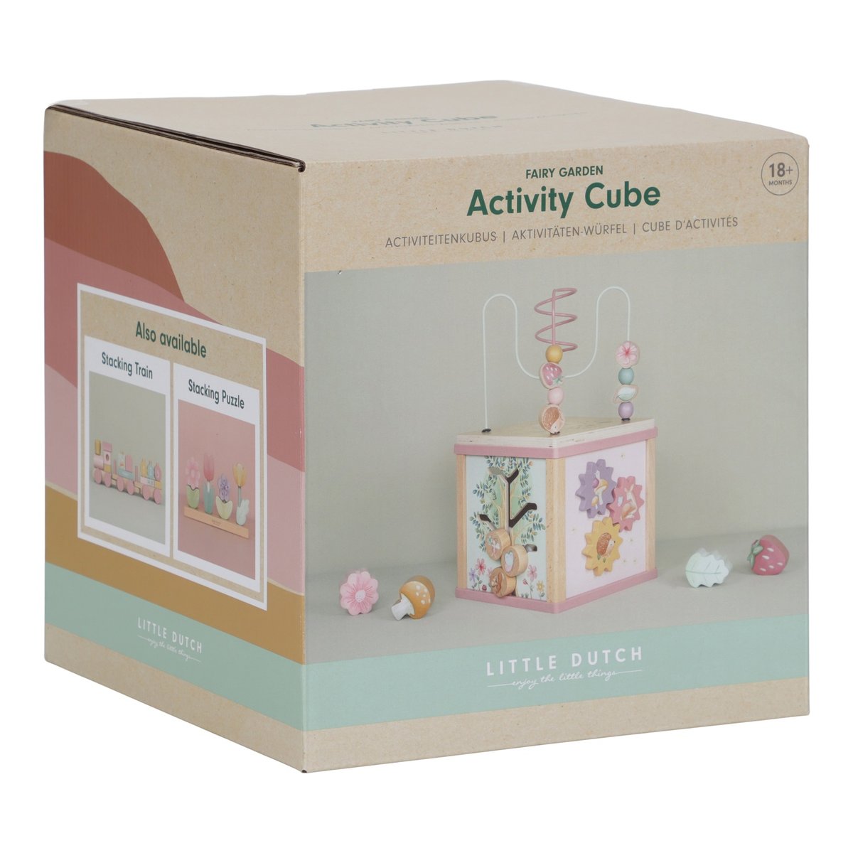 Cube d'activités rose, jaune, vert, beige, multicolore, LITTLE DUTCH