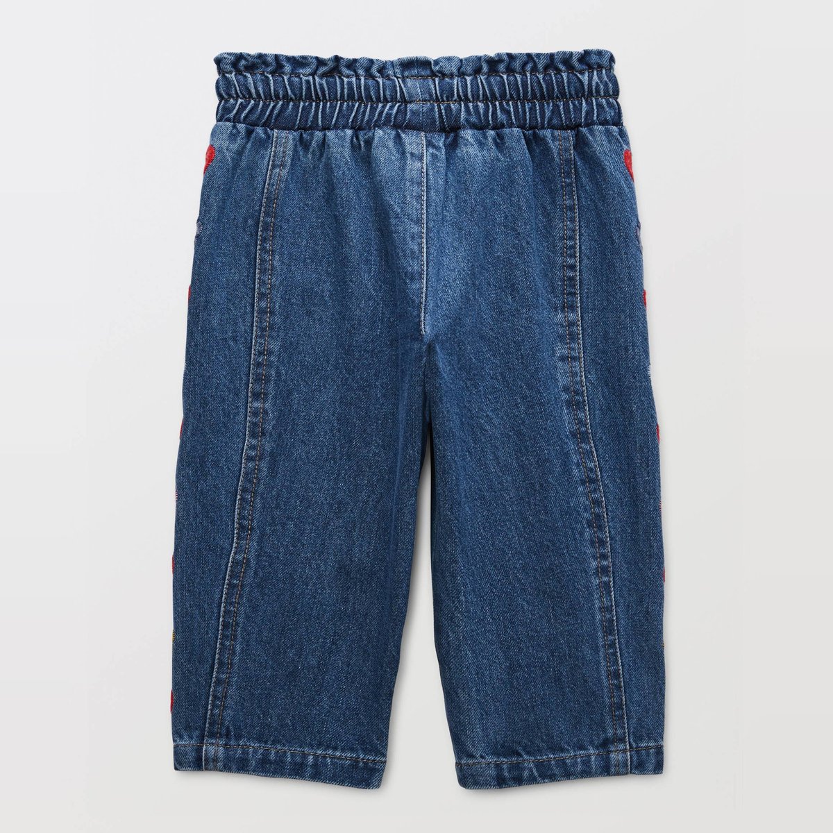 Jean taille élastique brodé en coton denim, BOUT'CHOU