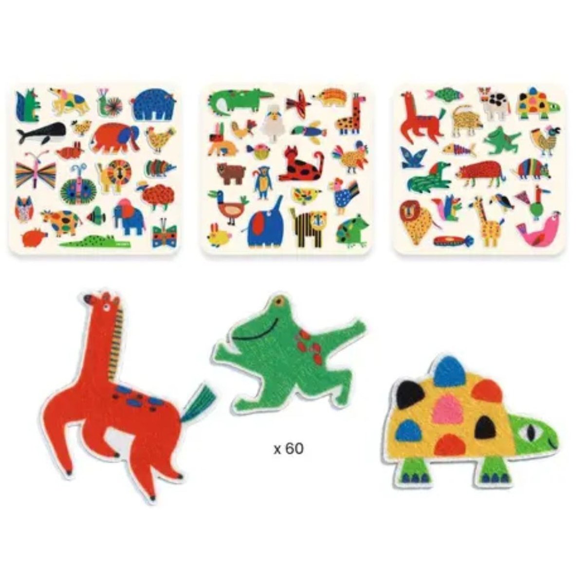 60 gommettes en feutrine - des animaux partout ! couleur unique, DJECO
