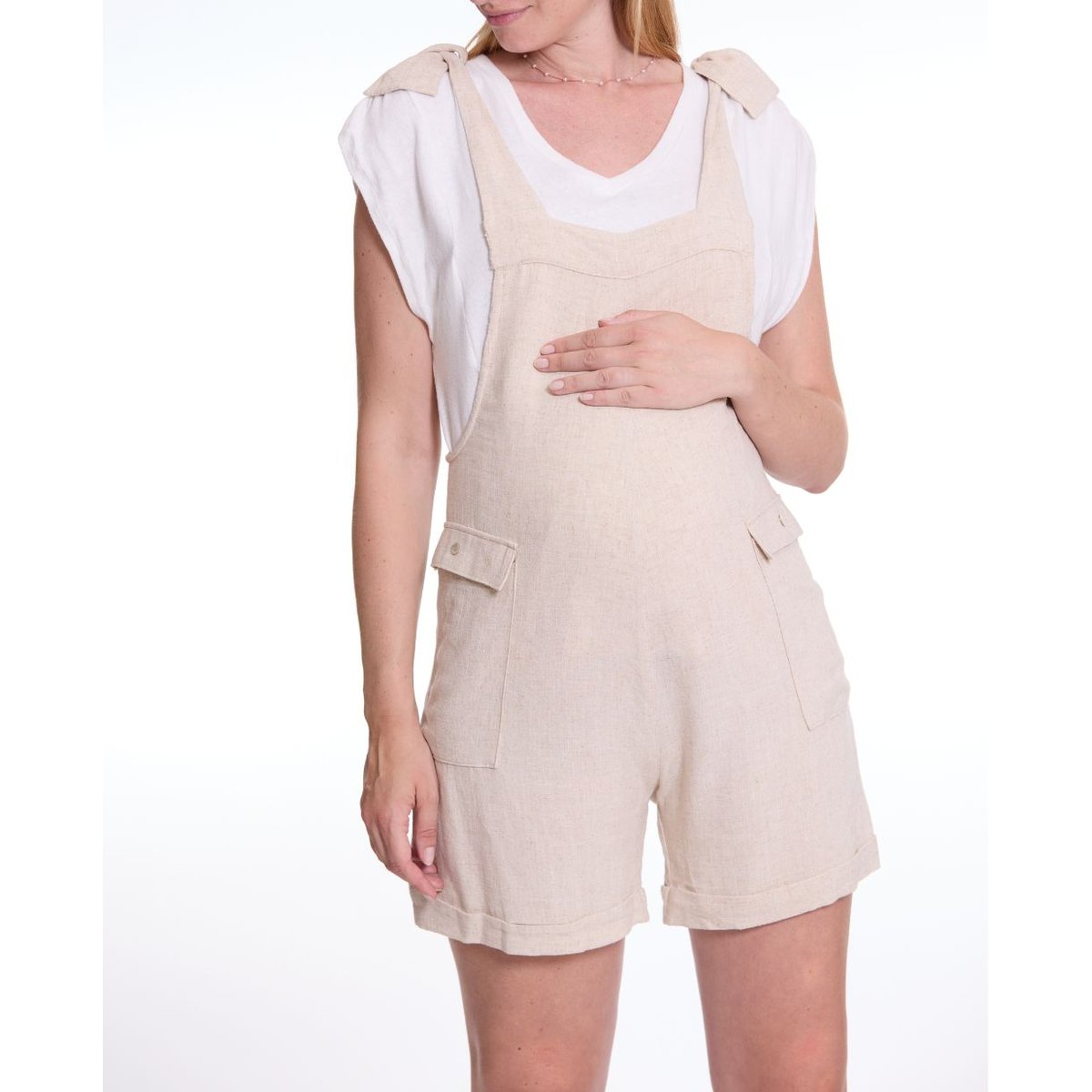 Salopette short de maternité Eloise naturel, CACHE COEUR