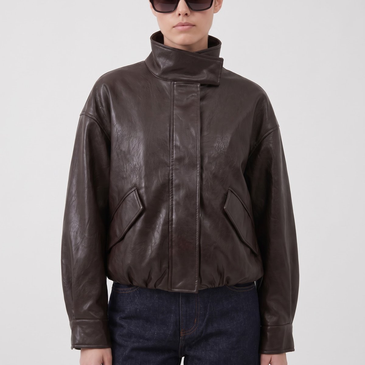 Blouson femme en effet cuir col montant EVELIS brown, ARTLOVE