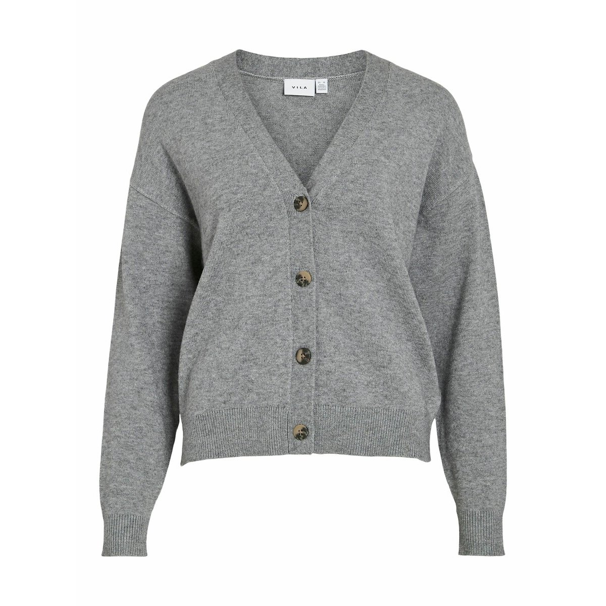 Cardigan con bottoni e collo a V grigio, VILA