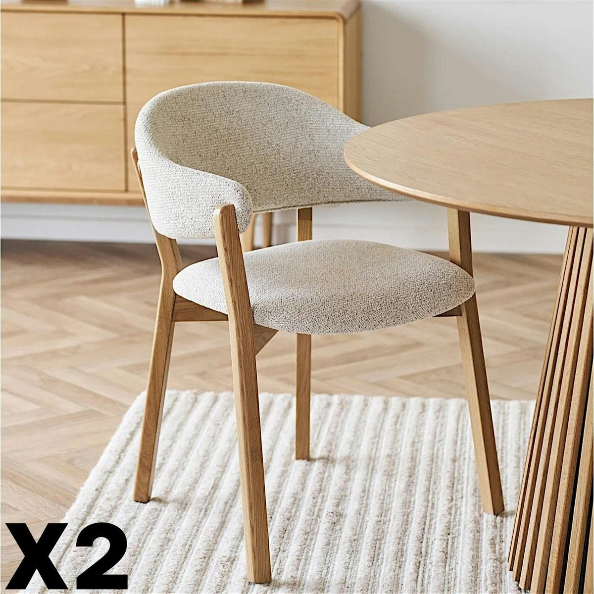 Fauteuil de table en bois et tissu beige (lot de 2) AMSTERDAM beige, PIER IMPORT