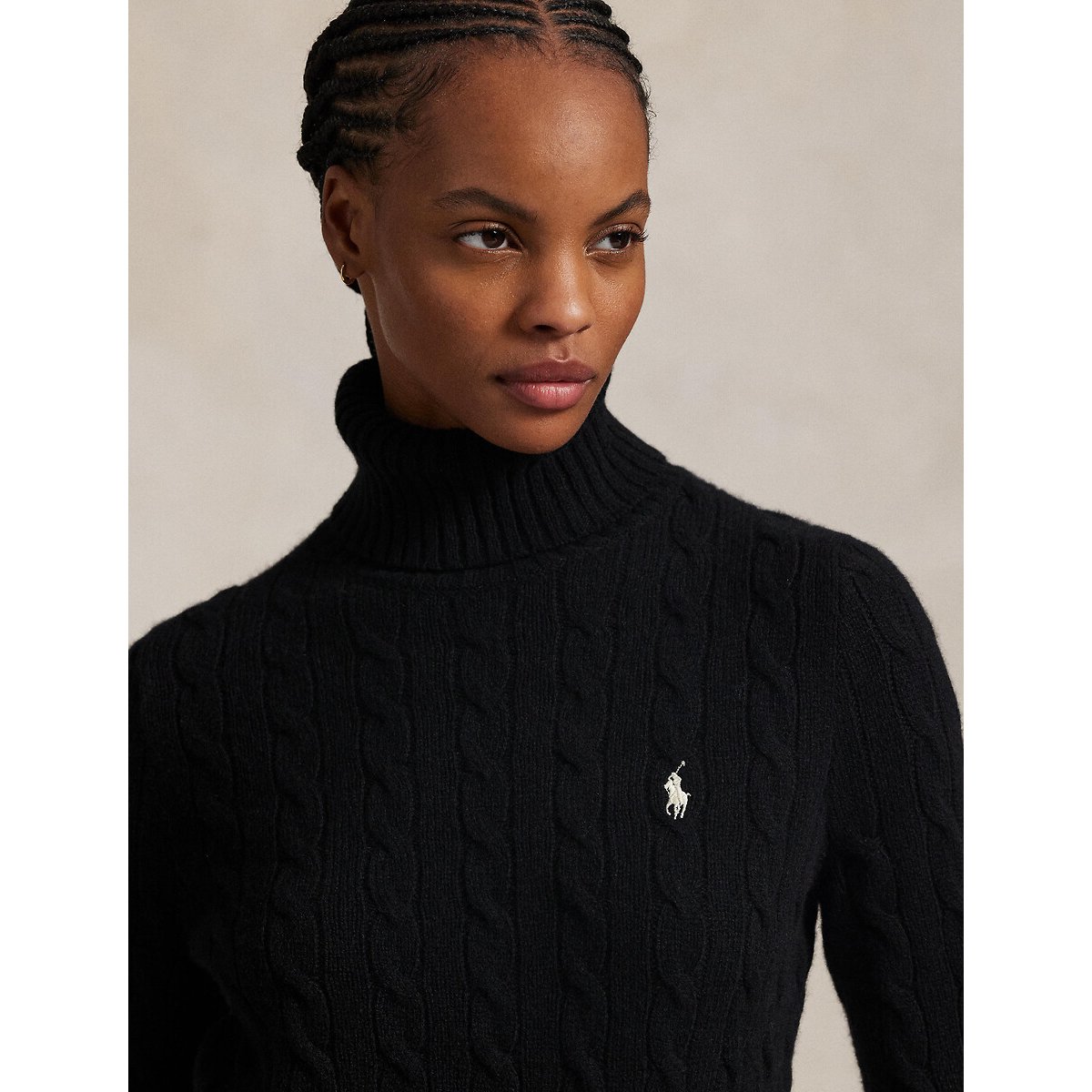 Pull col roulé torsadé, 90% laine 10% cachemire noir, POLO RALPH LAUREN