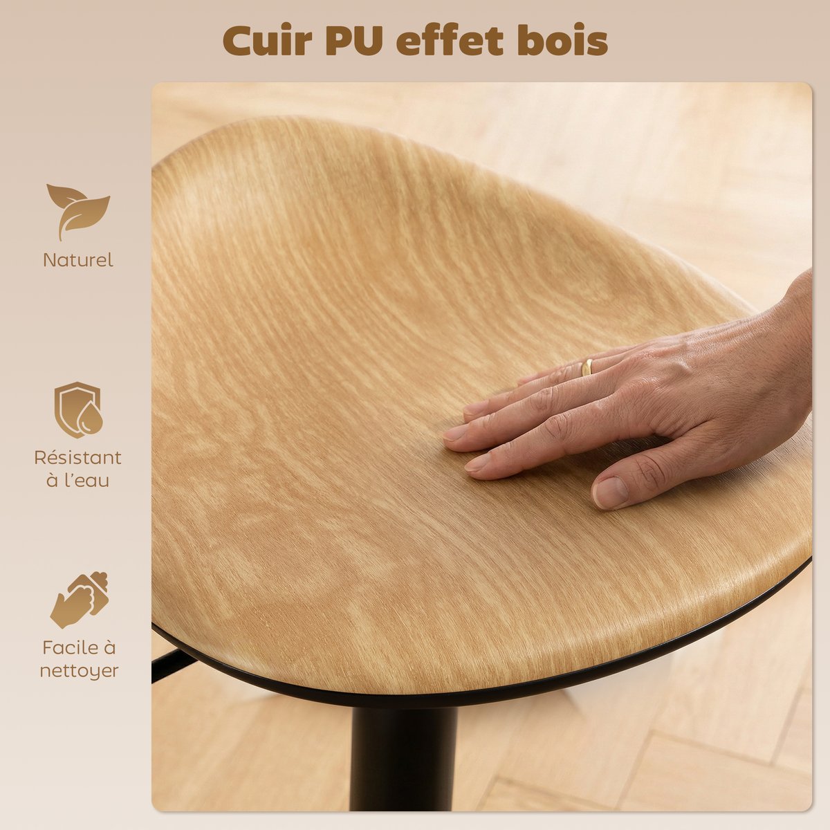 Tabouret de bar PU Chêne chêne, noir, HOMCOM