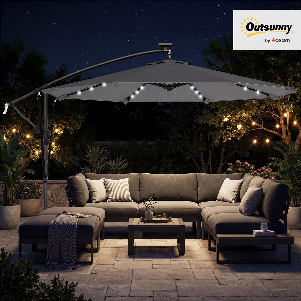 Parasol de terrasse à pied déporté Métal Gris gris foncé, OUTSUNNY