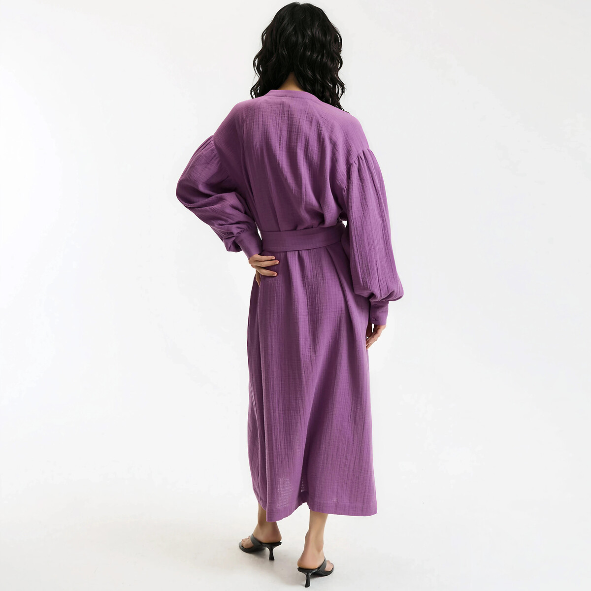 Robe longue manches longues ceinturée violet, LA REDOUTE COLLECTIONS